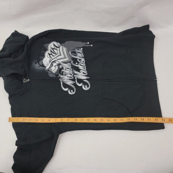 METAL MULISHA Womens Hoodie Sz SMALL Full Zip BLACK Skull Wings Goth Rhinestone - Picture 12 of 13